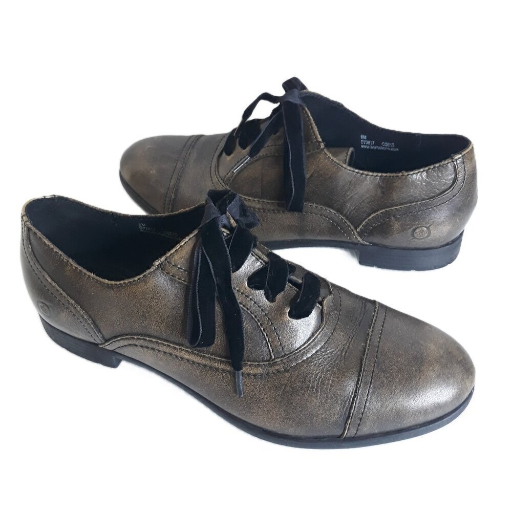 Born Brown Leather Oxfords 9M Cap Toe Velvet Laces